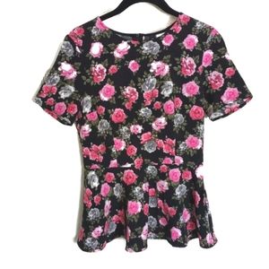 H&M Divided Peplum Pink Floral Flowers Blouse Size 6